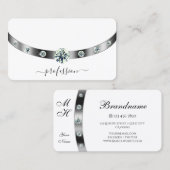 Trendy wit en zilver met diamanten monogrammed visitekaartje (Voorkant / Achterkant)