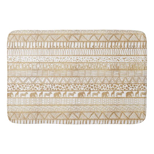 Trendy Wit Goud Tribal Afrikaans Patroon Badmat (Voorkant)