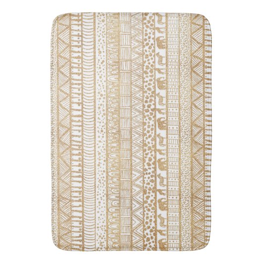 Trendy Wit Goud Tribal Afrikaans Patroon Badmat (Voorkant Verticaal)