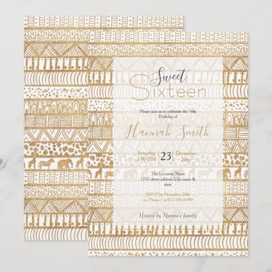 Trendy Wit Goud Tribal Afrikaans Patroon Kaart (Voorkant / Achterkant)