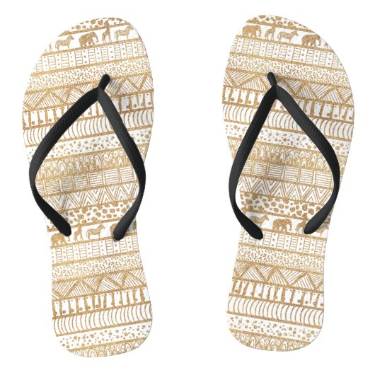 Trendy Wit Goud Tribal Afrikaans Patroon Teenslippers (Voetbed)