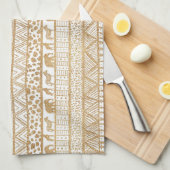 Trendy Wit Goud Tribal Afrikaans Patroon Theedoek (Quarter Fold)