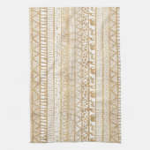 Trendy Wit Goud Tribal Afrikaans Patroon Theedoek (Verticaal)