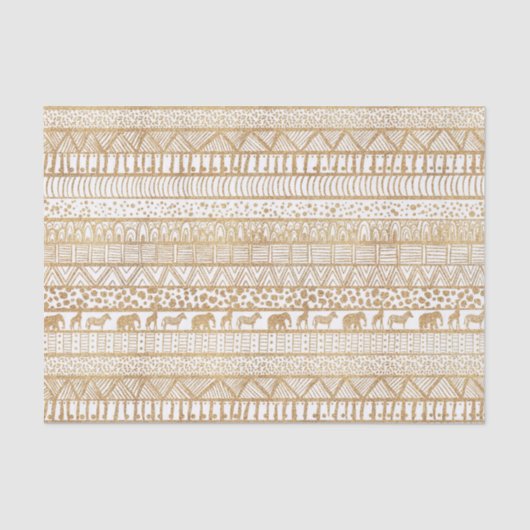 Trendy Wit Goud Tribal Afrikaans Patroon Tissuepapier (Voorkant)