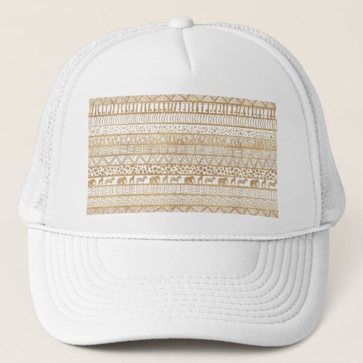 Trendy Wit Goud Tribal Afrikaans Patroon Trucker Pet (Voorkant)