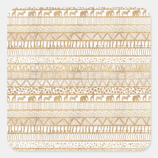 Trendy Wit Goud Tribal Afrikaans Patroon Vierkante Sticker (Voorkant)