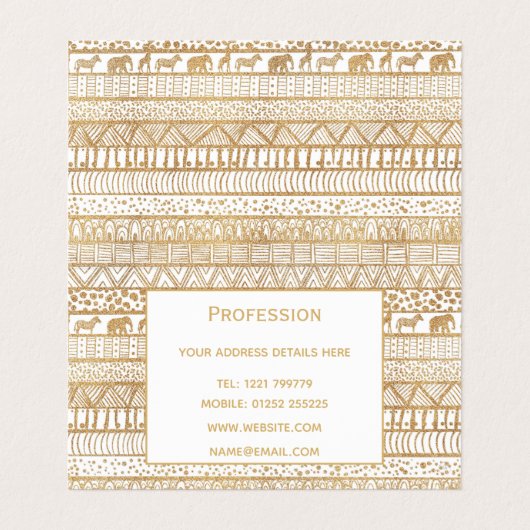Trendy Wit Goud Tribal Afrikaans Patroon Visitekaartje (Binnenkant ongevouwen)