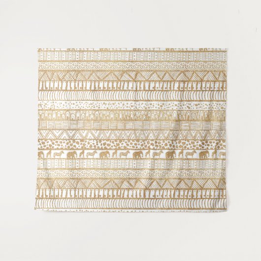 Trendy Wit Goud Tribal Afrikaans Patroon Wandkleed (Voorkant (horizontaal))