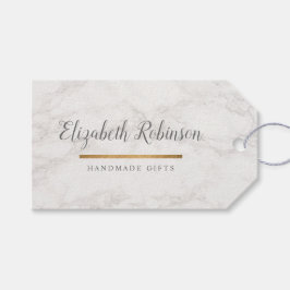 Trendy Wit Marmer & Gouden Glitter Handgemaakte Gi Cadeaulabel