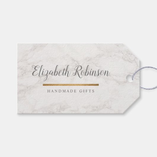 Trendy Wit Marmer & Gouden Glitter Handgemaakte Gi Cadeaulabel (Voorkant (Horizontaal))