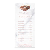 Trendy wit marmer Roos gouden lippen prijslijst Reclamekaart (Voorkant)