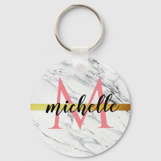 trendy wit marmeren monogram sleutelhanger (Voorkant)