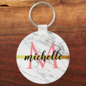 trendy wit marmeren monogram sleutelhanger (Voorkant)