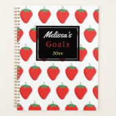 Trendy wit rood aardbeienpatroon & zwart op maat planner (Voorkant)