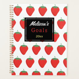 Trendy wit rood aardbeienpatroon & zwart op maat planner