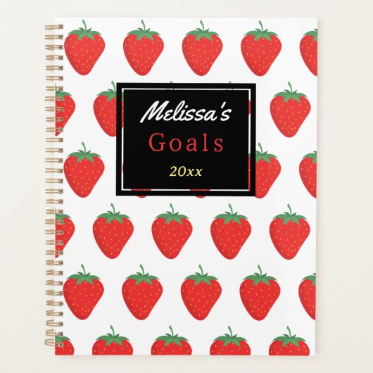 Trendy wit rood aardbeienpatroon & zwart op maat planner (Voorkant)
