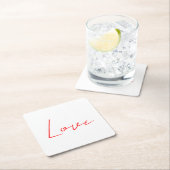 Trendy wit rood liefde bruiloft handschrift naam kartonnen onderzetters (Insitu)
