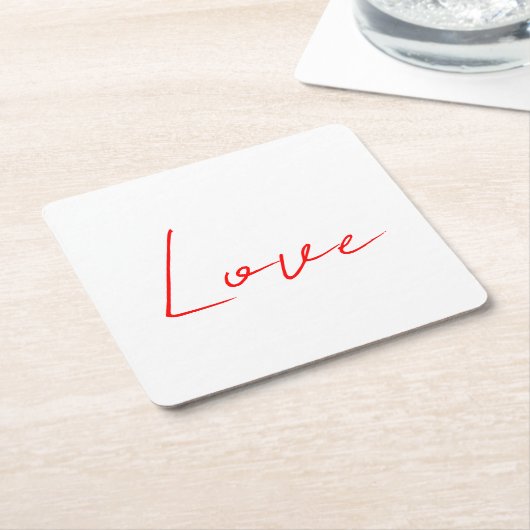 Trendy wit rood liefde bruiloft handschrift naam kartonnen onderzetters (Schuin)