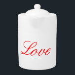 Trendy wit rood liefde bruiloft handschrift naam theepot<br><div class="desc">U kunt de doopvonten en de kleuren gemakkelijk veranderen. U kunt uw logo en achtergrondafbeelding ook toevoegen zoals u wilt.</div>