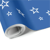 Trendy wit sterrenpatroon blauw cadeaupapier (Rol Hoek)
