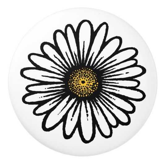 Trendy Witte Daisy Flower - Hippie Floral Mode Keramische Knop (Voorkant)