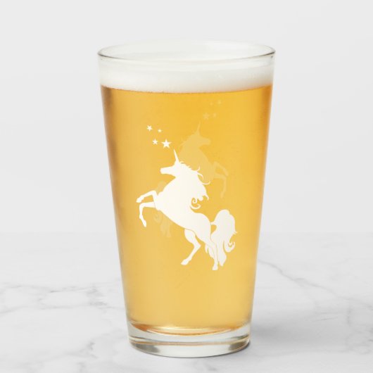 Trendy Witte Eenhoorn & Sterren Glas (Voorkant gevuld)