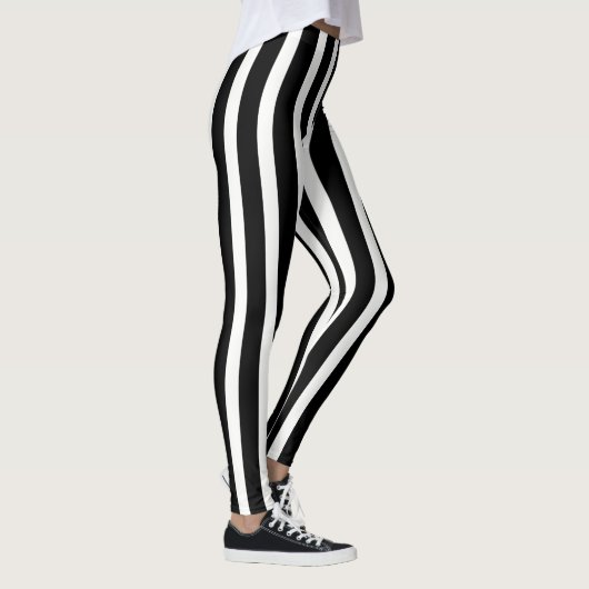 Trendy witte en zwarte verticale strepen leggings (Rechts)