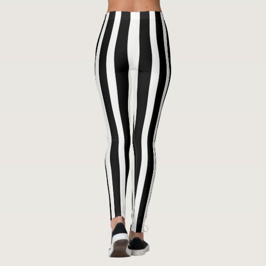 Trendy witte en zwarte verticale strepen leggings (Achterkant)