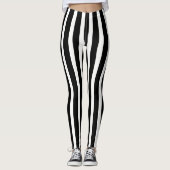 Trendy witte en zwarte verticale strepen leggings (Voorkant)