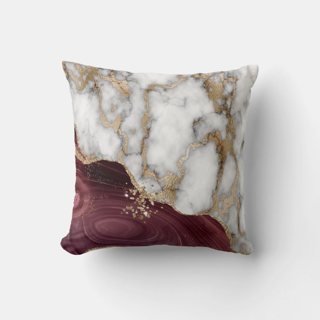 Trendy Witte Goud Bourgogne Marmer Steen Textuur Kussen (Voorkant)
