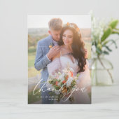 Trendy witte kalligrafie bruiloft bedankkaart (Staand voorkant)