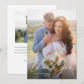 Trendy witte kalligrafie bruiloft bedankkaart (Voorkant / Achterkant)