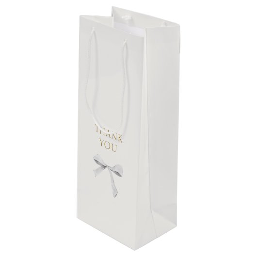 Trendy witte lint boog bruiloft dank u wijn cadeautas (Voorkant Gekanteld)