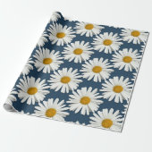 Trendy witte madeliefjes - Navyblauwe mode Cadeaupapier (Uitgerold)