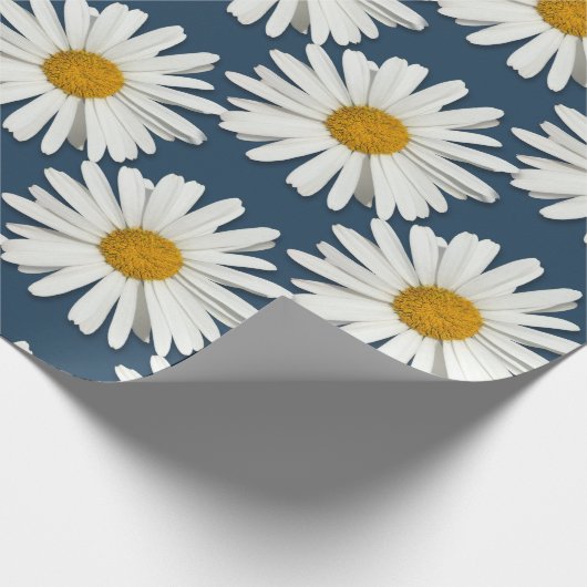 Trendy witte madeliefjes - Navyblauwe mode Cadeaupapier (Hoek)