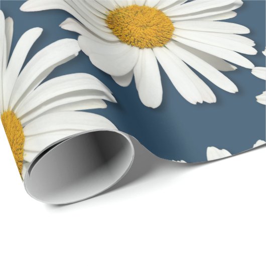 Trendy witte madeliefjes - Navyblauwe mode Cadeaupapier (Rol Hoek)