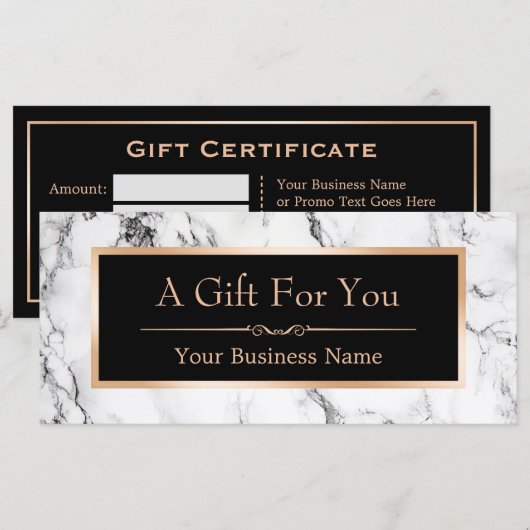 Trendy witte marmeren uitstraling cadeaubon kaart (Voorkant / Achterkant)