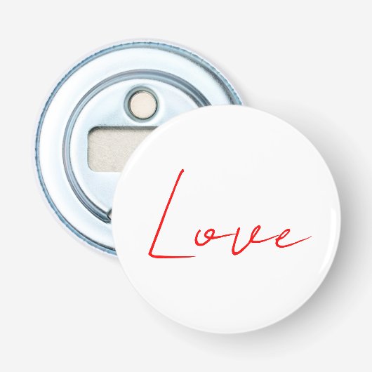 Trendy Witte Rode Liefde Trouw Handgeschreven Naam Button Flesopener (Voorkant)