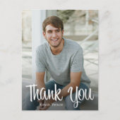 Trendy witte script bedank foto afstuderen briefkaart (Voorkant)