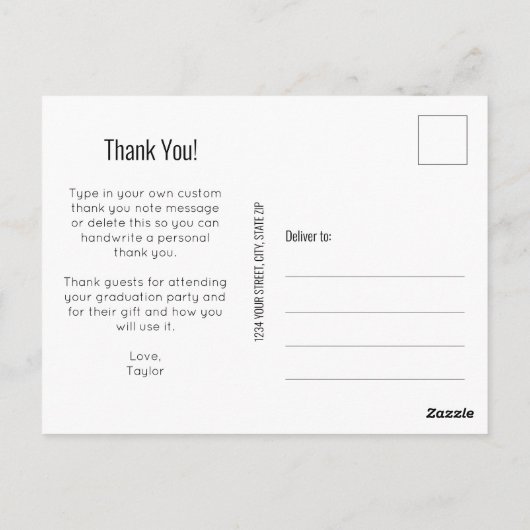 Trendy Witte Script Bedankt Foto Afstuderen Briefkaart (Achterkant)