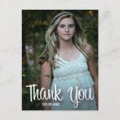 Trendy Witte Script Bedankt Foto Afstuderen Briefkaart (Voorkant)