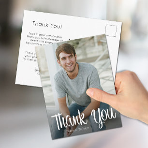 Trendy Witte Script Bedankt Foto Afstuderen Briefkaart