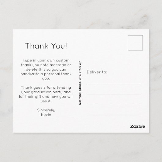 Trendy witte script bedankt foto afstuderen briefkaart (Achterkant)