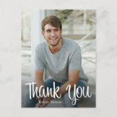 Trendy witte script bedankt foto afstuderen briefkaart (Voorkant)