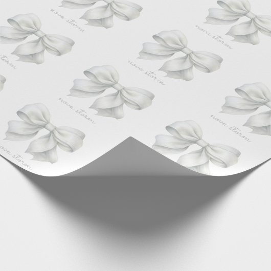 Trendy Witte Strik Gepersonaliseerd Met Naam Monog Cadeaupapier (Hoek)
