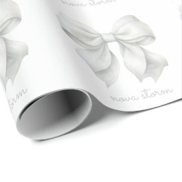 Trendy Witte Strik Gepersonaliseerd Met Naam Monog Cadeaupapier