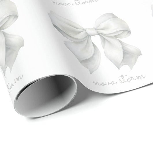 Trendy Witte Strik Gepersonaliseerd Met Naam Monog Cadeaupapier (Rol Hoek)