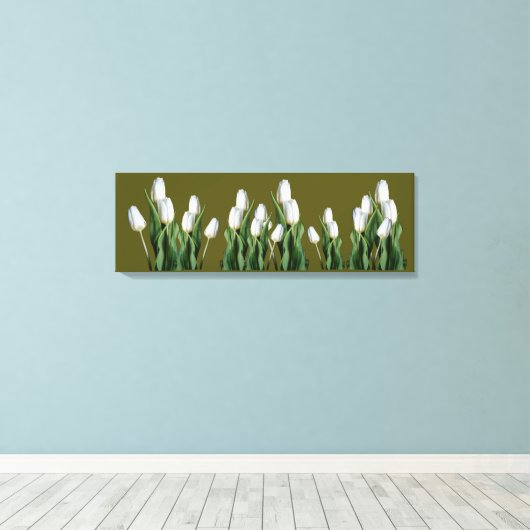 Trendy witte tulp bloemen koele groene boho modern canvas afdruk (Insitu (Houten vloer))
