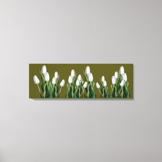 Trendy witte tulp bloemen koele groene boho modern canvas afdruk (Voorkant)