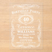 Trendy witte typografie volwassen verjaardagsfeest acryl uitnodigingen (Voorkant)